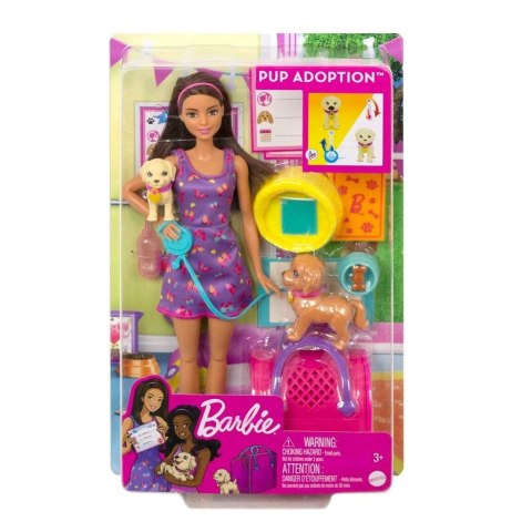 Barbie Adopcja piesków Lalka + akcesoria HKD86